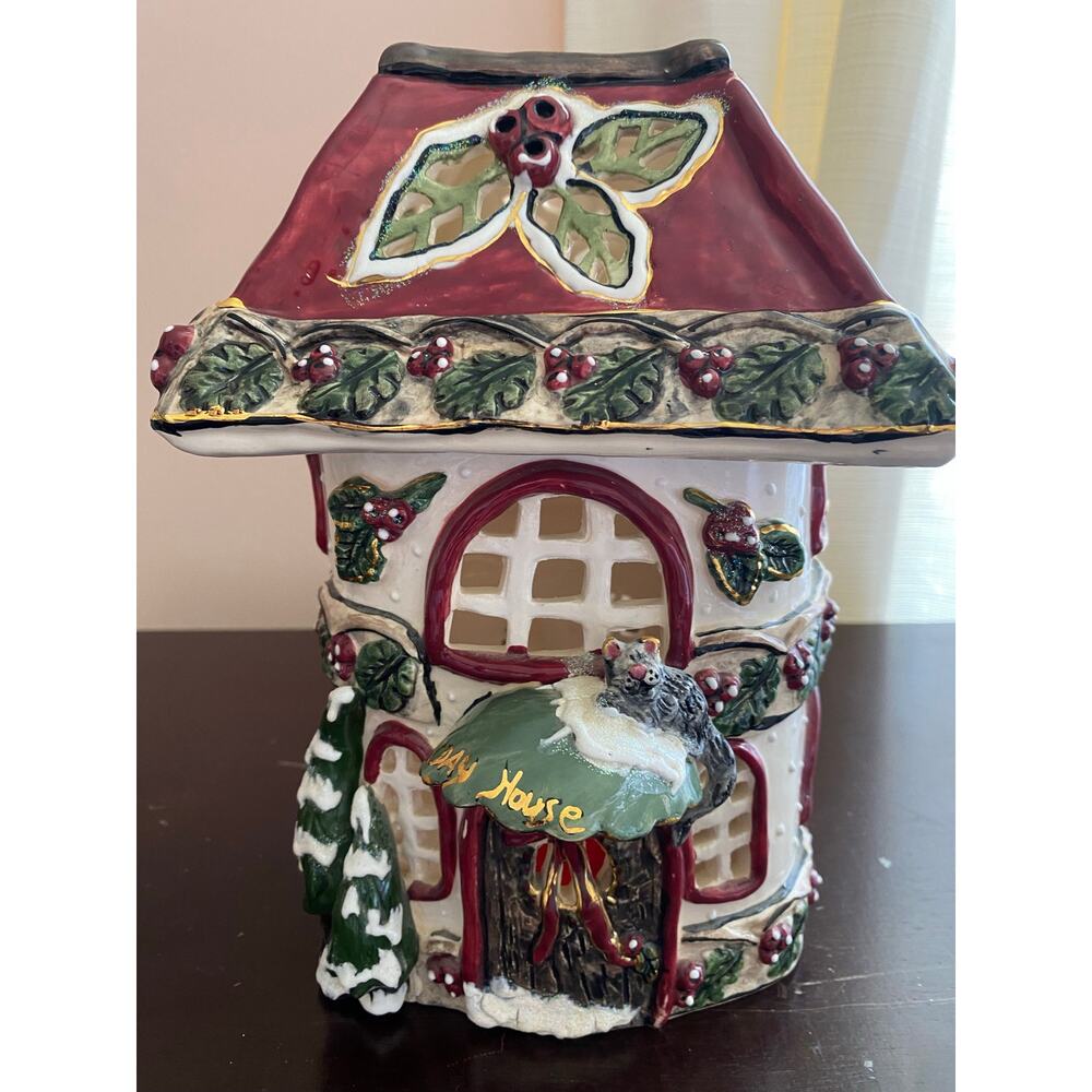 Blue Sky Clayworks Holiday House candle holder designed artist Heather Goldminc